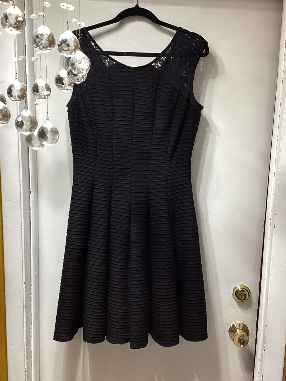 Sleeveless Black Lace-Yoke Fit & Flare Dress